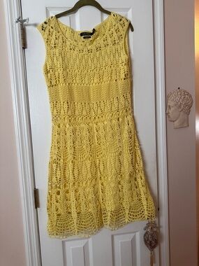 Lauren Ralph Lauren Yellow Crochet A-Line Midi Dress